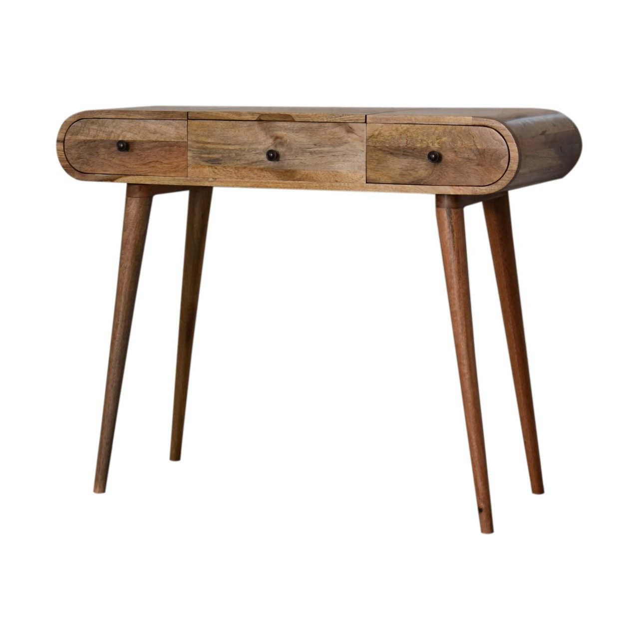 Rounded Dressing Table Handmade Wooden Oak-ish Round Dressing Table - Solid Mango Wood - 3 ...
