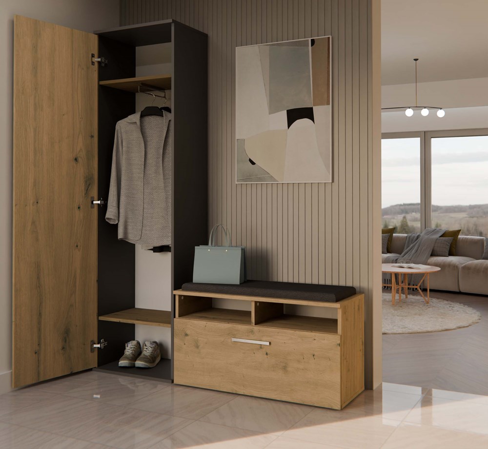ANRTRACYTSZAFADUOBOKOT Duo Wardrobe with Mirror - Anthracite & Artisan Oak - Image 9