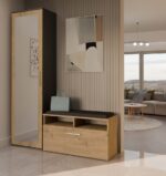 Duo Wardrobe with Mirror - Anthracite & Artisan Oak - Image 8