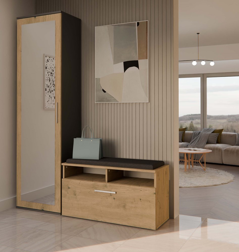 ANRTRACYTSZAFADUOBOKZM Duo Wardrobe with Mirror - Anthracite & Artisan Oak - Image 8