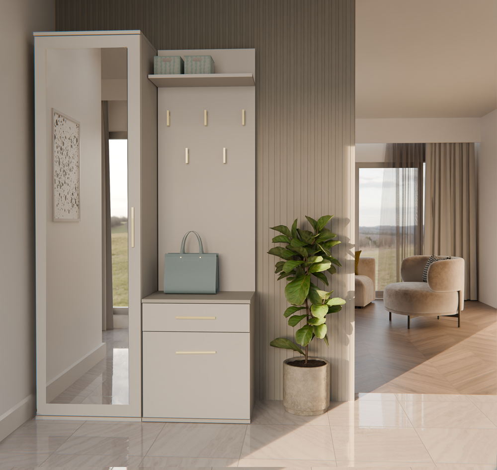 DUOKASZMIRFRONTZM Duo Hallway Set with Mirror Wardrobe - Cashmere Beige - Image 9