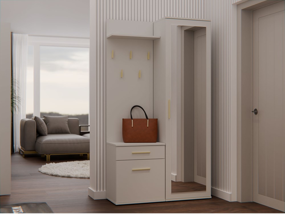 Garderoba0014 Duo Hallway Set with Mirror Wardrobe - Cashmere Beige - Image 3