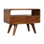 Mini Chestnut Curved Media Unit with 2 Drawers - Image 2