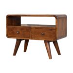 Mini Chestnut Curved Media Unit with 2 Drawers - Image 3