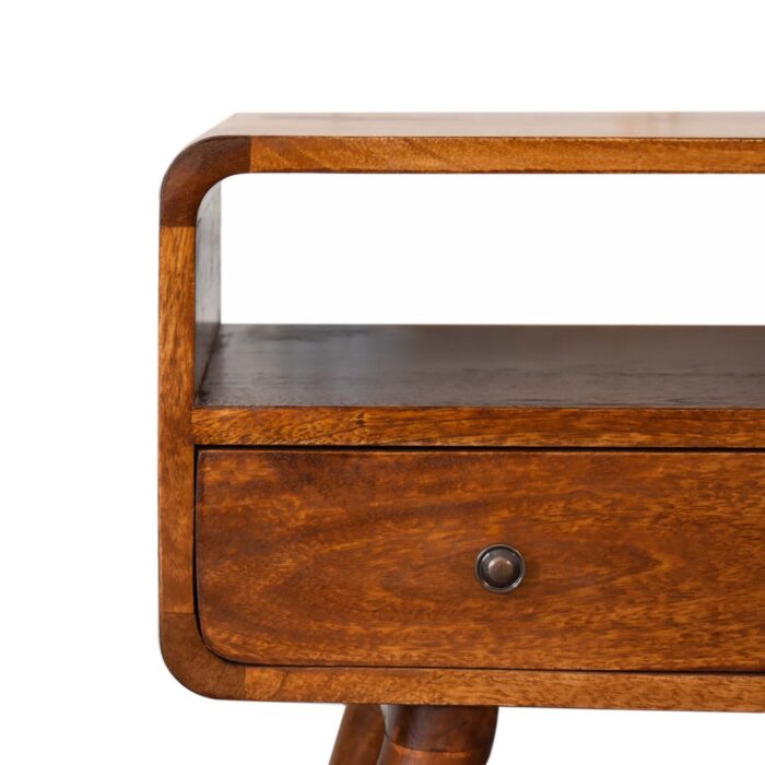 Mini Chestnut Curved Media Unit with 2 Drawers - Image 4