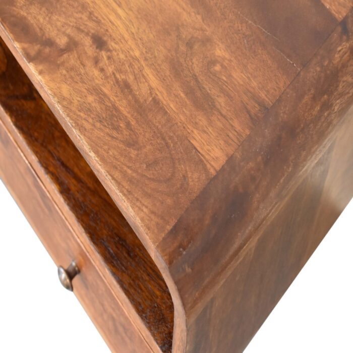 Mini Chestnut Curved Media Unit with 2 Drawers - Image 6