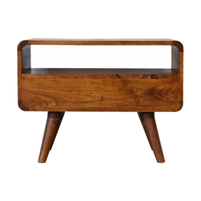 Mini Chestnut Curved Media Unit with 2 Drawers - Image 9