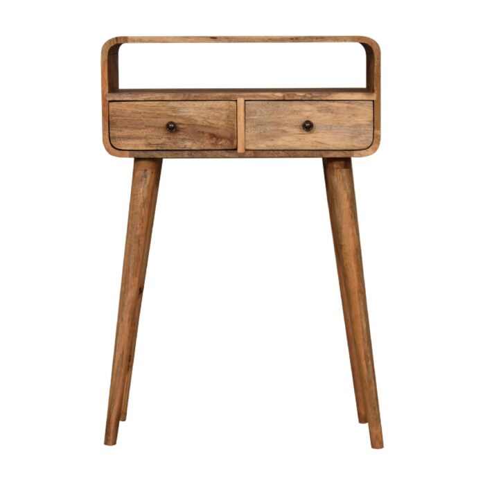Mini Curved Oak-ish Console Table - Image 1