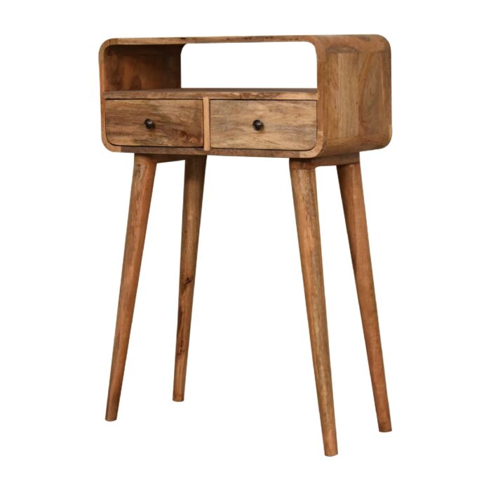 Mini Curved Oak-ish Console Table - Image 3