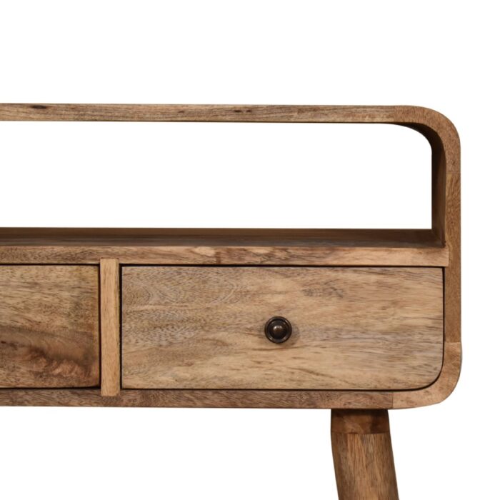 Mini Curved Oak-ish Console Table - Image 4