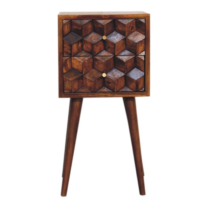 Mini Chestnut Cube 2 Drawer Bedside - Image 1