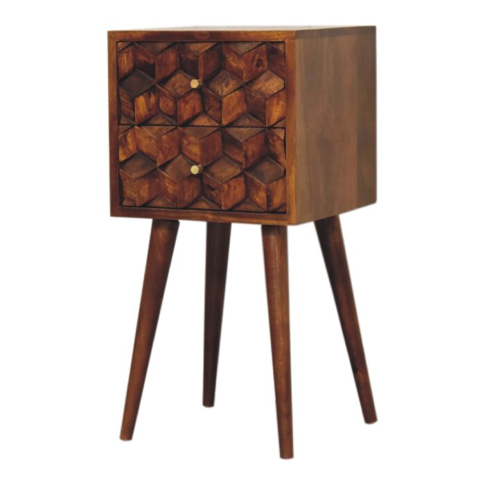 Mini Chestnut Cube 2 Drawer Bedside - Image 2