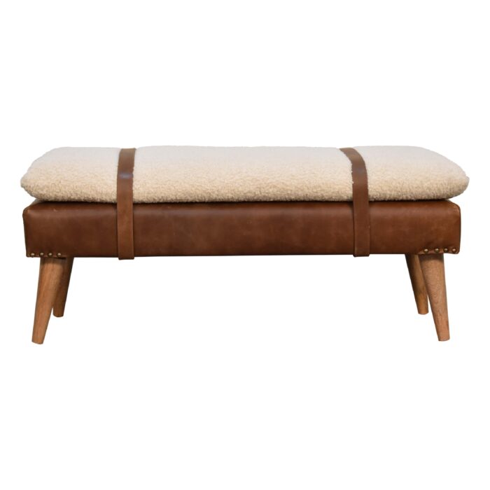 Bouclé Buffalo Hide Leather Bench - Image 10