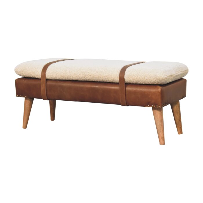 Bouclé Buffalo Hide Leather Bench - Image 2