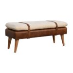 Bouclé Buffalo Hide Leather Bench - Image 3