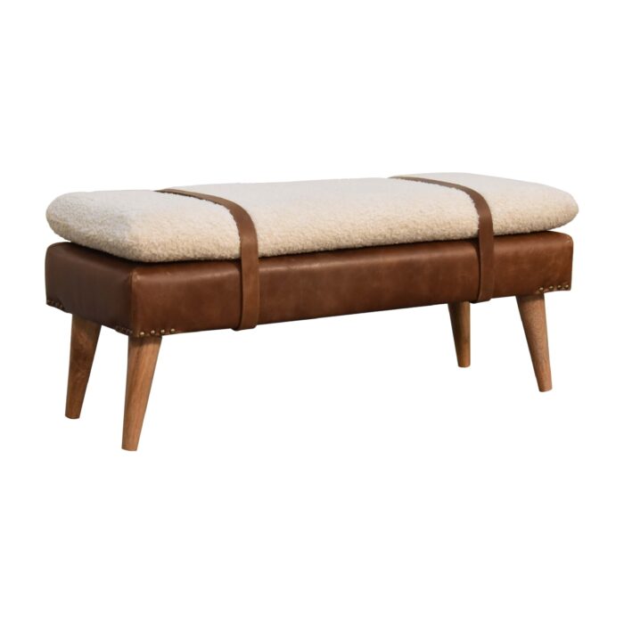 Bouclé Buffalo Hide Leather Bench - Image 3