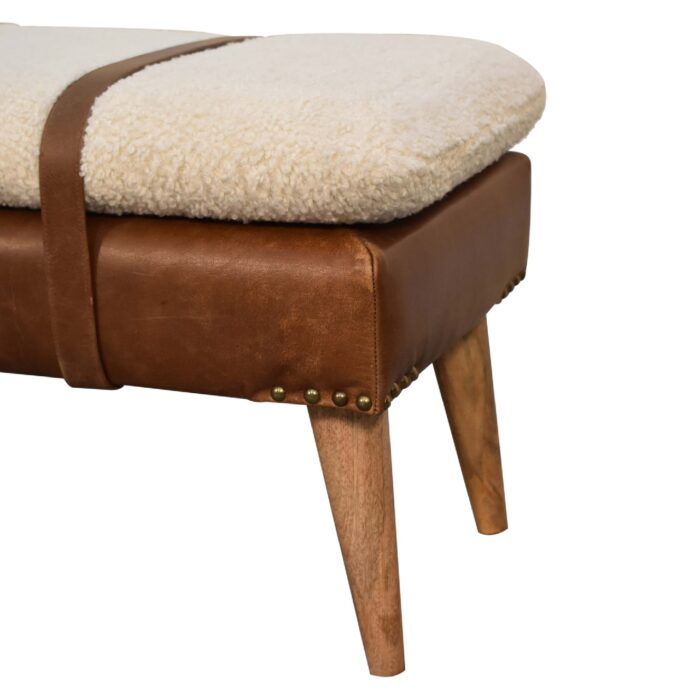 Bouclé Buffalo Hide Leather Bench - Image 6