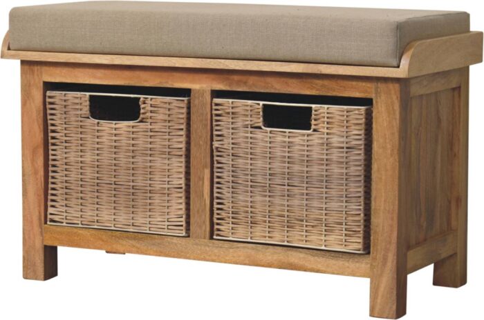 Rattan Basket Linen Bench - Image 3