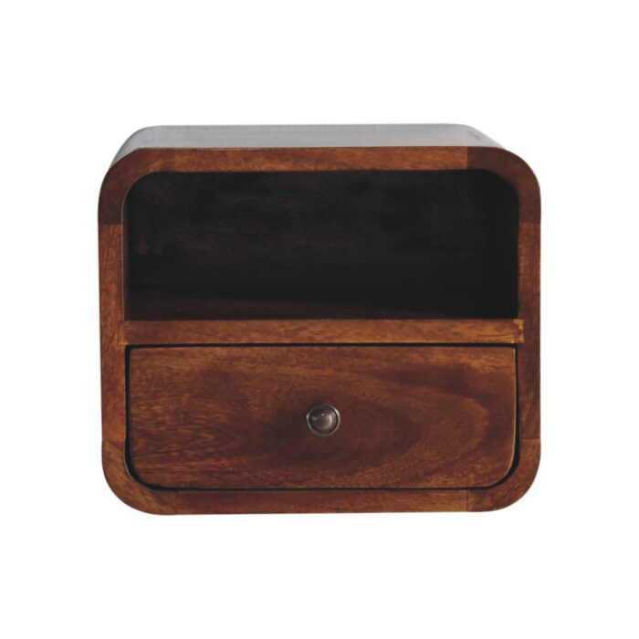 Extra Mini Wall Mounted Curved Chestnut Bedside with Open Slot - Image 1