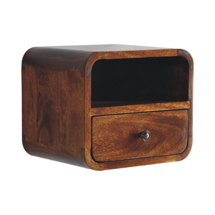Extra Mini Wall Mounted Curved Chestnut Bedside with Open Slot - Image 3