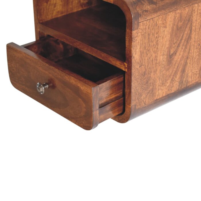 Extra Mini Wall Mounted Curved Chestnut Bedside with Open Slot - Image 5