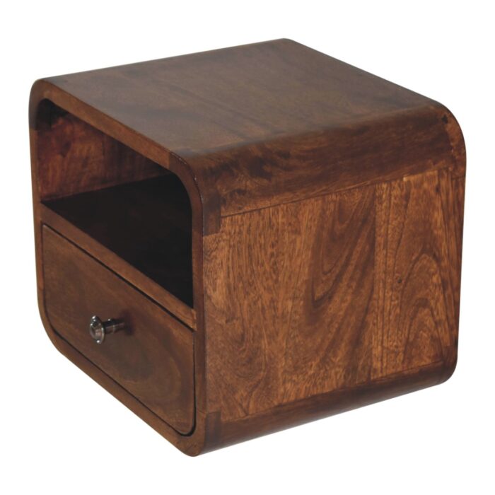 Extra Mini Wall Mounted Curved Chestnut Bedside with Open Slot - Image 7