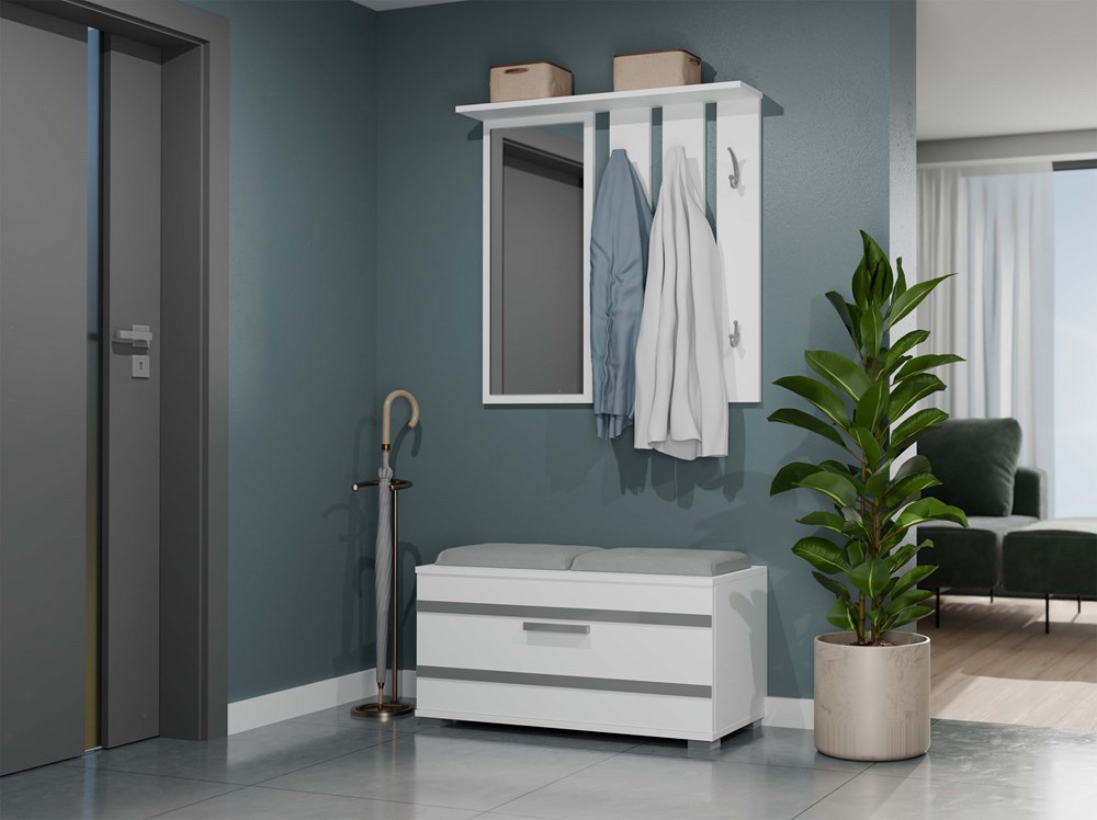 Opal_garderoba_biel Opal Hallway Set with Mirror & Seating - White - Image 3