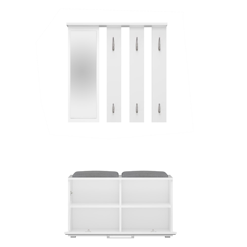 front-open Opal Hallway Set with Mirror & Seating - White - Image 5
