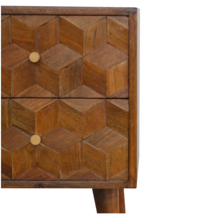 Chestnut Cube Carved Bedside - Image 3