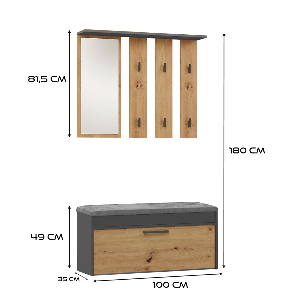 wymiary-artisan-01-antracyt Parma Hallway Set - Anthracite & Artisan Oak - Image 5
