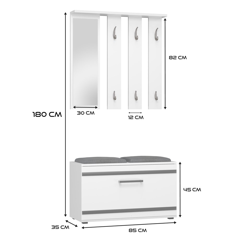 wymiaryclose_Obszarroboczy1 Opal Hallway Set with Mirror & Seating - White - Image 8