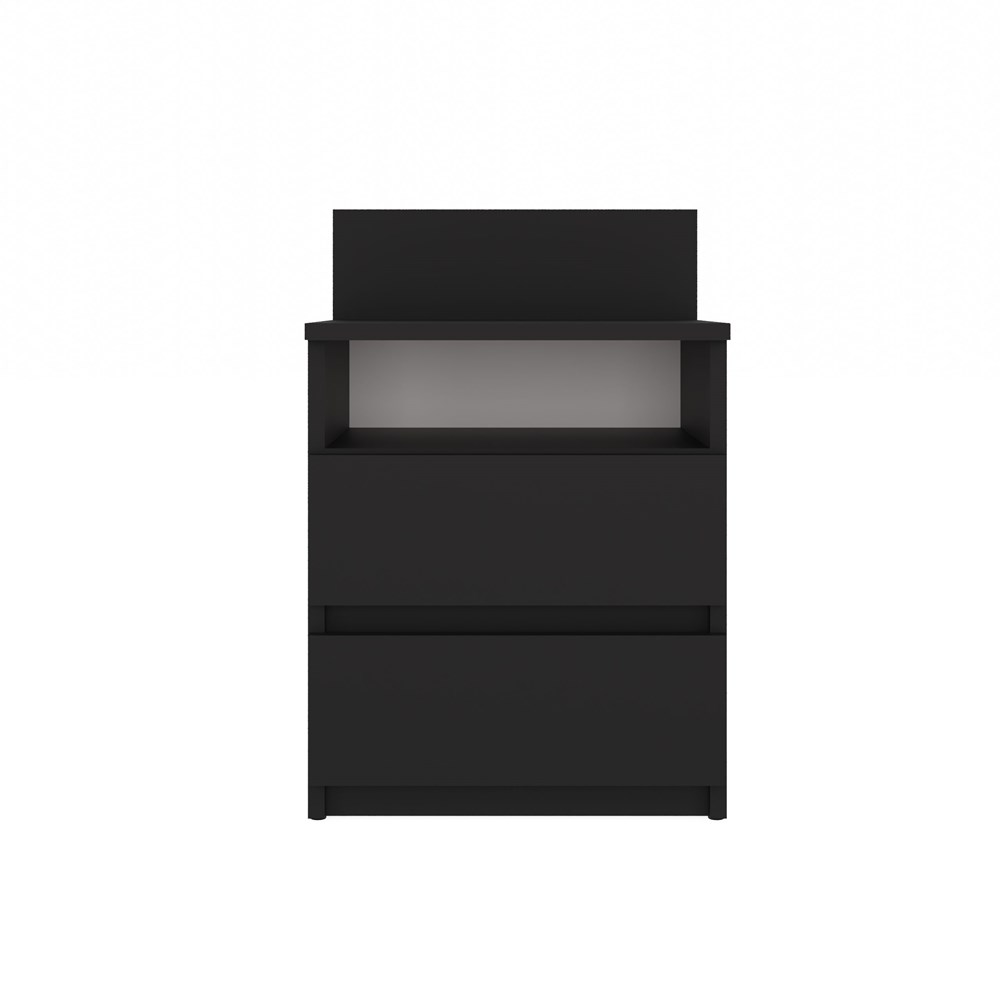 1 Malwa M1 Modern Bedside Table with 2 Drawers in Black - Image 3