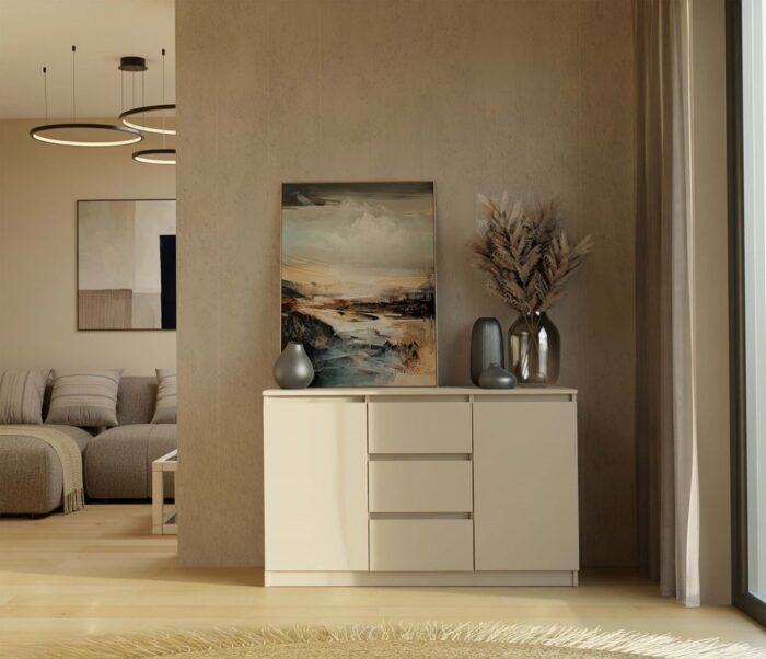 Malwa 2-Door 3-Drawer Chest – Beige Finish - Image 2