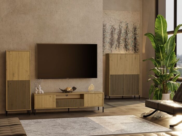 TV Cabinet Elwood 160 Oak Ribbed Front - Image 3