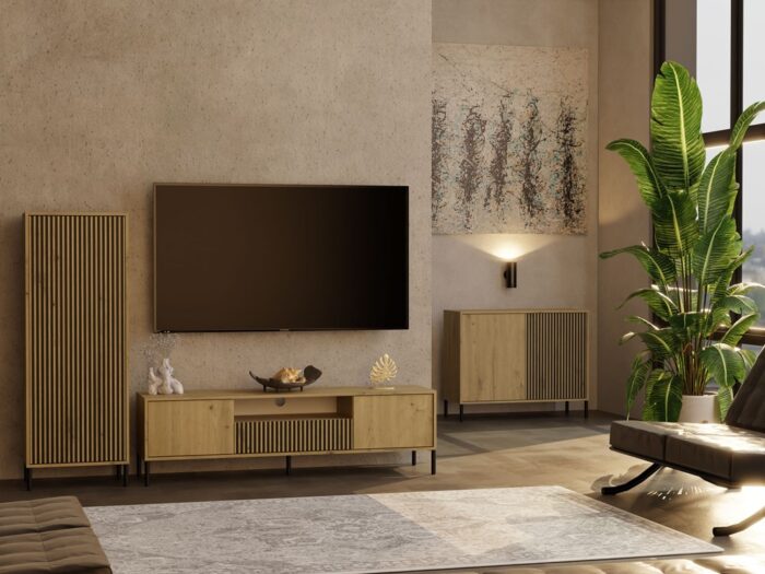 TV Cabinet Elwood 160 Oak Ribbed Front - Image 11
