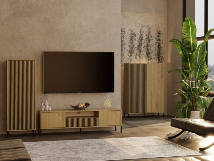TV Cabinet Elwood 160 Oak Ribbed Front - Image 6