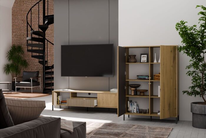 TV Cabinet Elwood 160 Oak Ribbed Front - Image 5