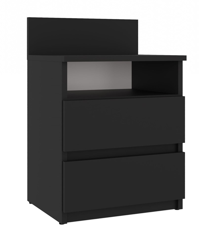 2 Malwa M1 Modern Bedside Table with 2 Drawers in Black - Image 1