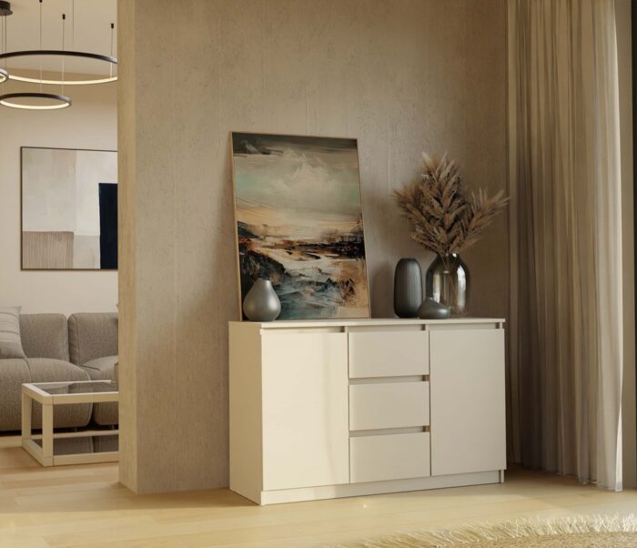 Malwa 2-Door 3-Drawer Chest – Beige Finish - Image 3
