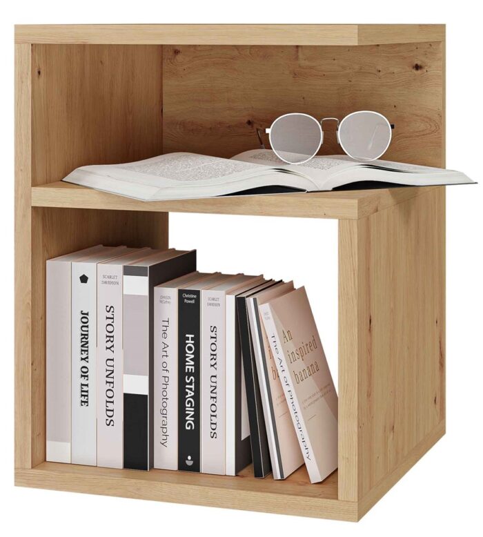 Lumo Compact Bedside Cabinet – Oak Effect - Image 1