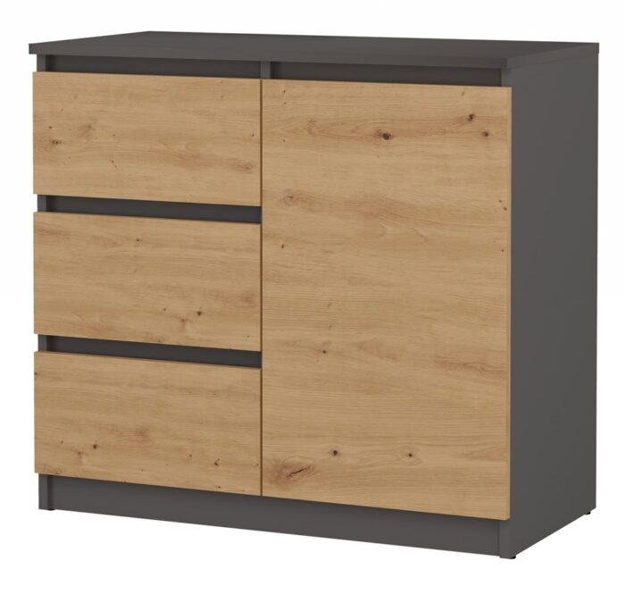 Malwa Sideboard with 1 Door & 3 Drawers – Anthracite Oak - Image 1