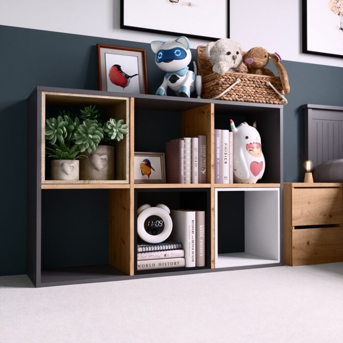 Grid 2x3 Anthracite Oak Bookcase - Image 3