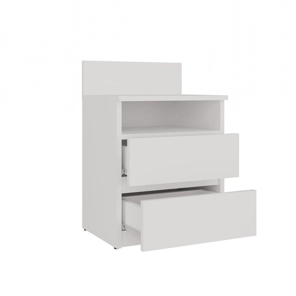 3 Malwa M1 Modern Bedside Table with 2 Drawers in White Matt - Image 2