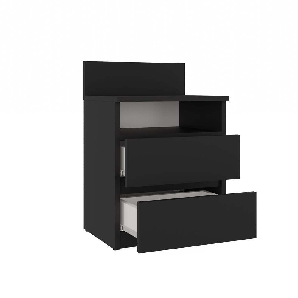 3 Malwa M1 Modern Bedside Table with 2 Drawers in Black - Image 2