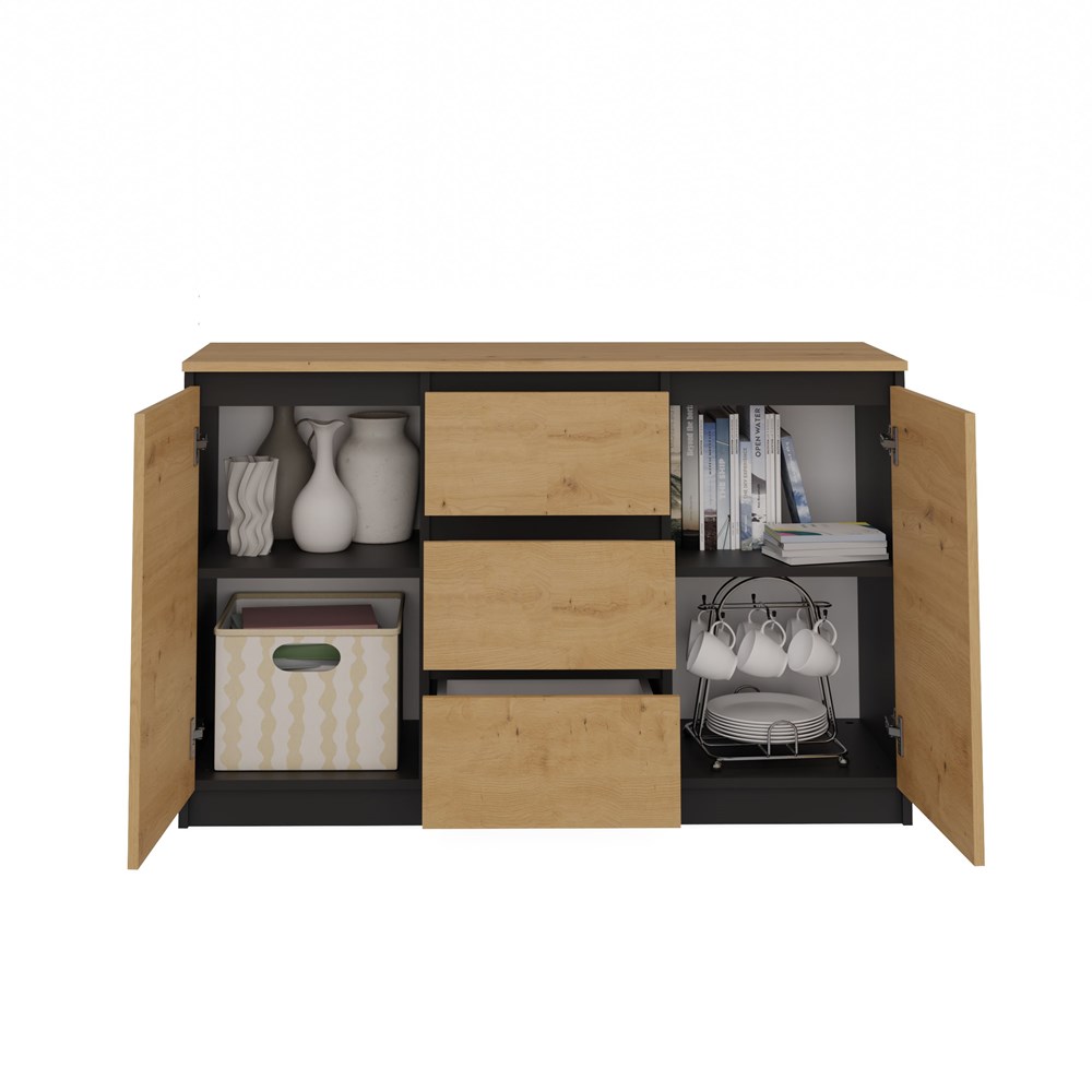 3 Malwa 2D3S Sideboard - Anthracite & Artisan Oak - Image 4