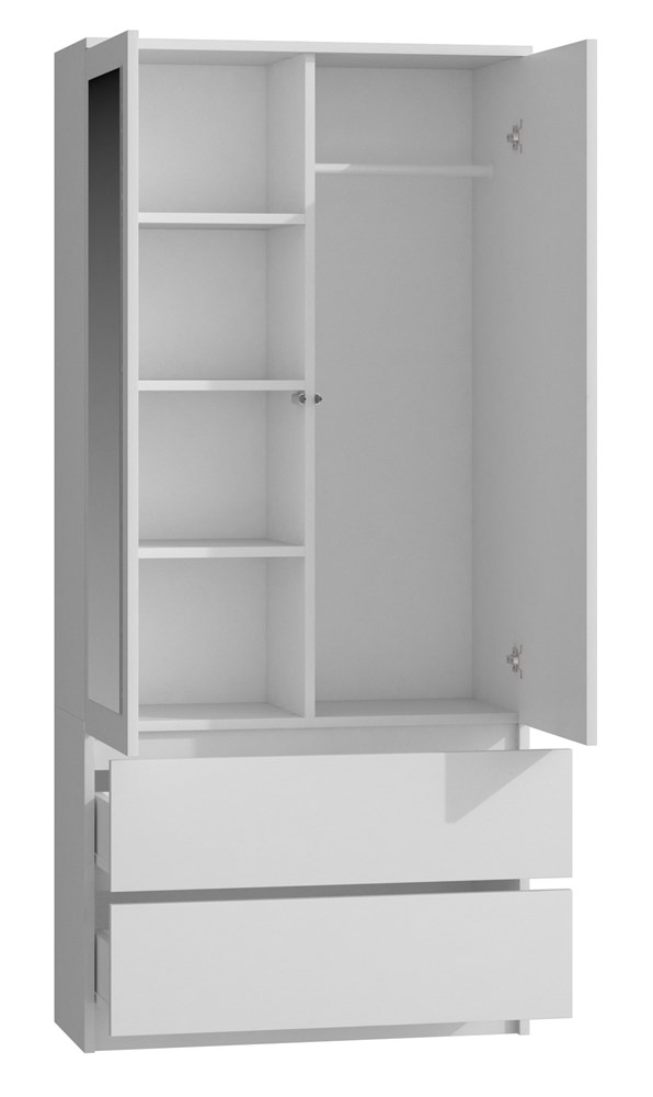 31_opened0002 Malwa SS-90L Two-Door Mirrored Wardrobe in White Matt - Image 3