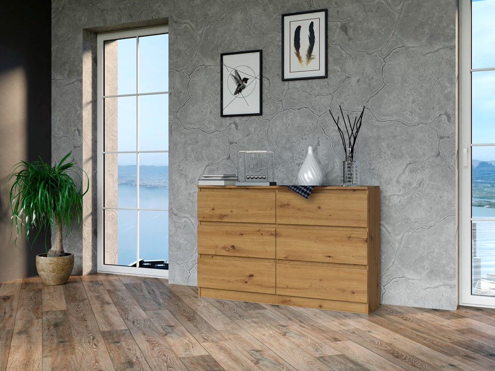 4-3 Malwa M6 6-Drawer Chest - 120cm - Artisan Oak - Image 3