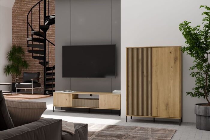 TV Cabinet Elwood 160 Oak Ribbed Front - Image 4