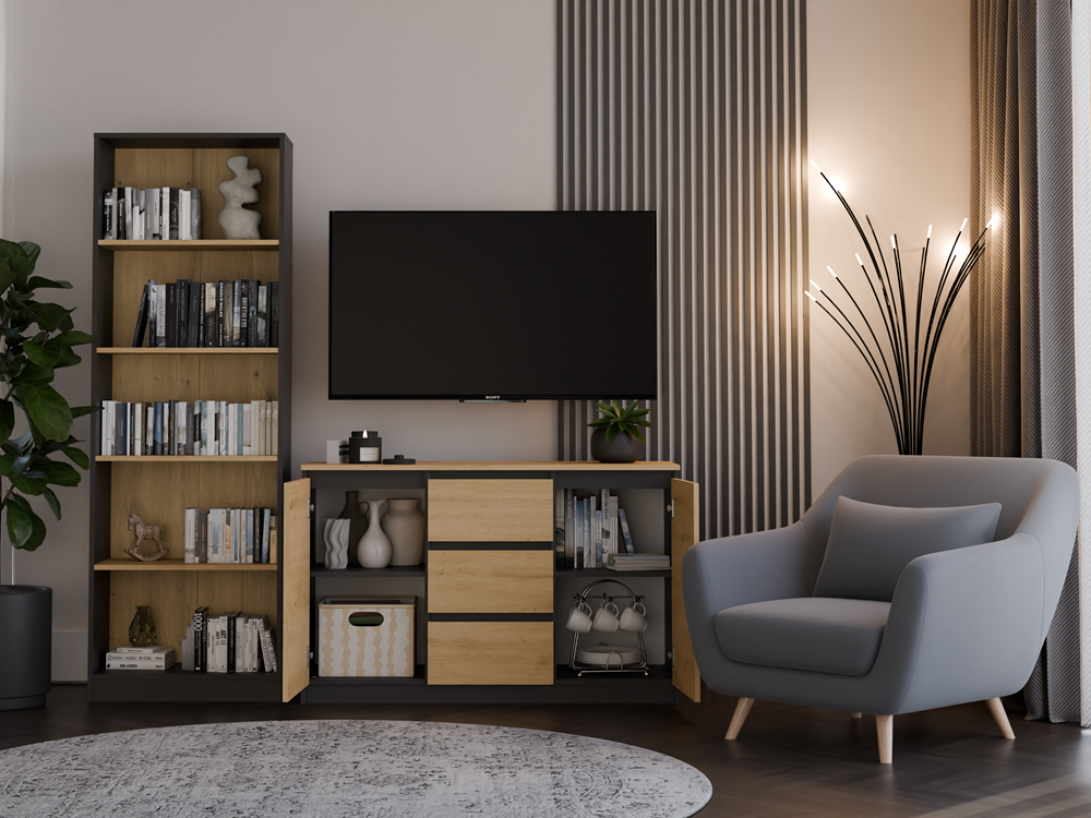 ARTISANBLAT2 Malwa 2D3S Sideboard - Anthracite & Artisan Oak - Image 6