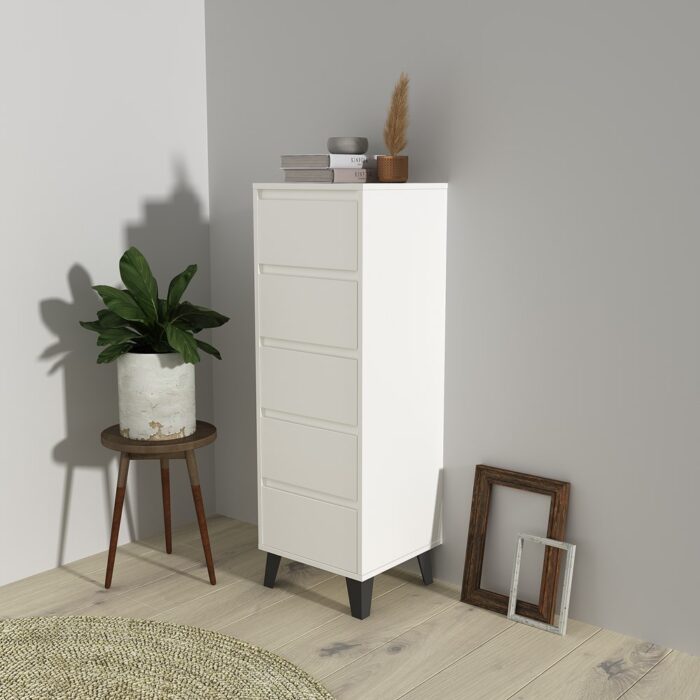 Scandi Tall 5-Drawer Chest – White Finish - Image 6